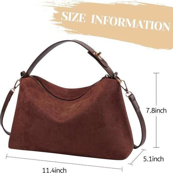 Suede Bags for Women, Suede Handbag Shoulder Bag Retro Hobo Bag Crossbody Bag Sl - Picture 4 of 7